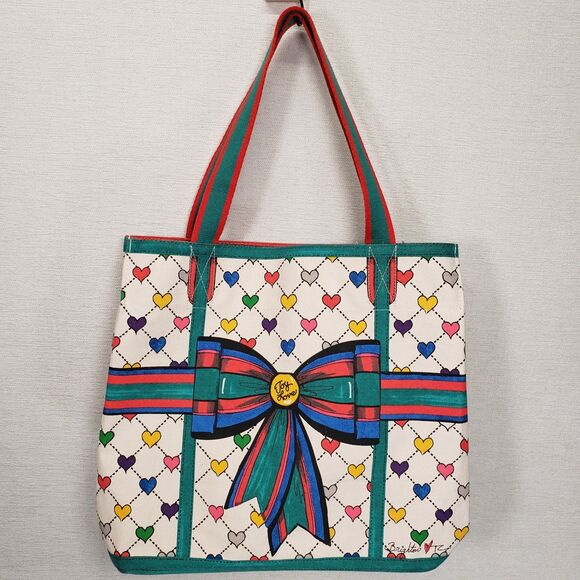 Brighton Handbags - Brighton Tote Bag Colorful Heart Bow Graphic Print Large Canvas Shoulder Purse